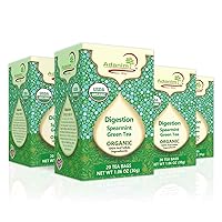 Organic Spearmint Nana Mint Green Tea Blend for Digestion Relief and Stomach Ease, Non GMO, Kosher, 20 Tea Bags in Each Box, 80 Green Tea Bags in Total, Pack of 4