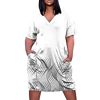 V Neck Dress Women's Trendy Plus Size Breathable Knee Daily Womens Pocket Dressy Tie-Dye Print Casual Dress