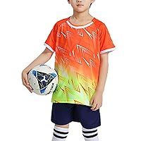 Kids Youth Soccer Sport Training Uniform 2 Piece Athletic Suit Football Jersey Short Sleeve T-shirt with Shorts Kit