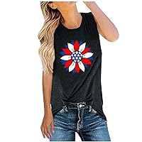 Womens Tank Tops 4th of July Basic Stars Floral Print Casual Flowy Summer Sleeveless Shirts Patriotic Graphic Tee