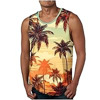 Summer Tank Tops for Men's Hawaiian 3D Print Tee Gym Sleeveless Workout Muscle Shirt Tropical Beach Breathable Top