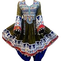 Kuchi Traditional Afghan Three Pieces Dress Medium Size with Full Hand Made Embroidery Green
