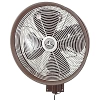 HydroMist Oscillating Wall Mounted Outdoor-Rated Fan, 3-Speed Control on Fan Motor, Hard Resin Fan Blade with Mounting Bracket and Black Vinyl Cover, Very Quiet Running, 18”, Dark Brown