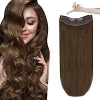 Easyouth 20 inch Long Wire Hair Extensions Real Human Hair Medium Brown Wire Hair Extensions Human Hair with Transparent Headband Secret Wire Hairpiece Human Hair 100g #4