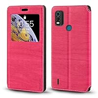 for Nokia C21 Plus Case, Wood Grain Leather Case with Card Holder and Window, Magnetic Flip Cover for Nokia C21 Plus (6.52”) Rose