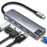 USB C Hub Ethernet, Fophmo Portable Multiport Adapter, 6 in 1 USB C to HDMI Dock Compatible for MacBook Pro, 4K HDMI, 100W PD, 3 USB3.0, 1Gbps LAN USB C Dongle for Type C Devices-Mac/iPad Pro/Dell/HP