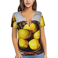 One Basket Lemons Women's Flowy Tops,V-Neck T-Shirts, Plus Size Blouses with Short Sleeves, Suitable for Summer,Work Wear