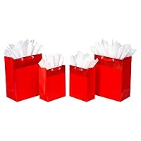 Red Gift Bags with Tissue Paper (4 Bags, 2 Large 13