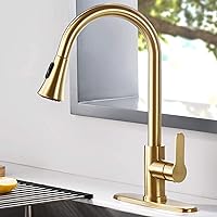 AMAZING FORCE Gold Kitchen Faucet Modern Pull Out Kitchen Faucets Stainless Steel Single Handle Kitchen Sink Faucet with Pull Down Sprayer 3 Hole Kitchen Faucet Mixer Tap 1.8 GPM
