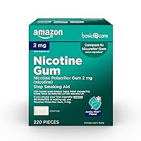 Amazon Basic Care Uncoated Nicotine Polacrilex Gum 2 mg (nicotine), Mint Flavored, Stop Smoking Aid, 220 Count (Packaging may vary)