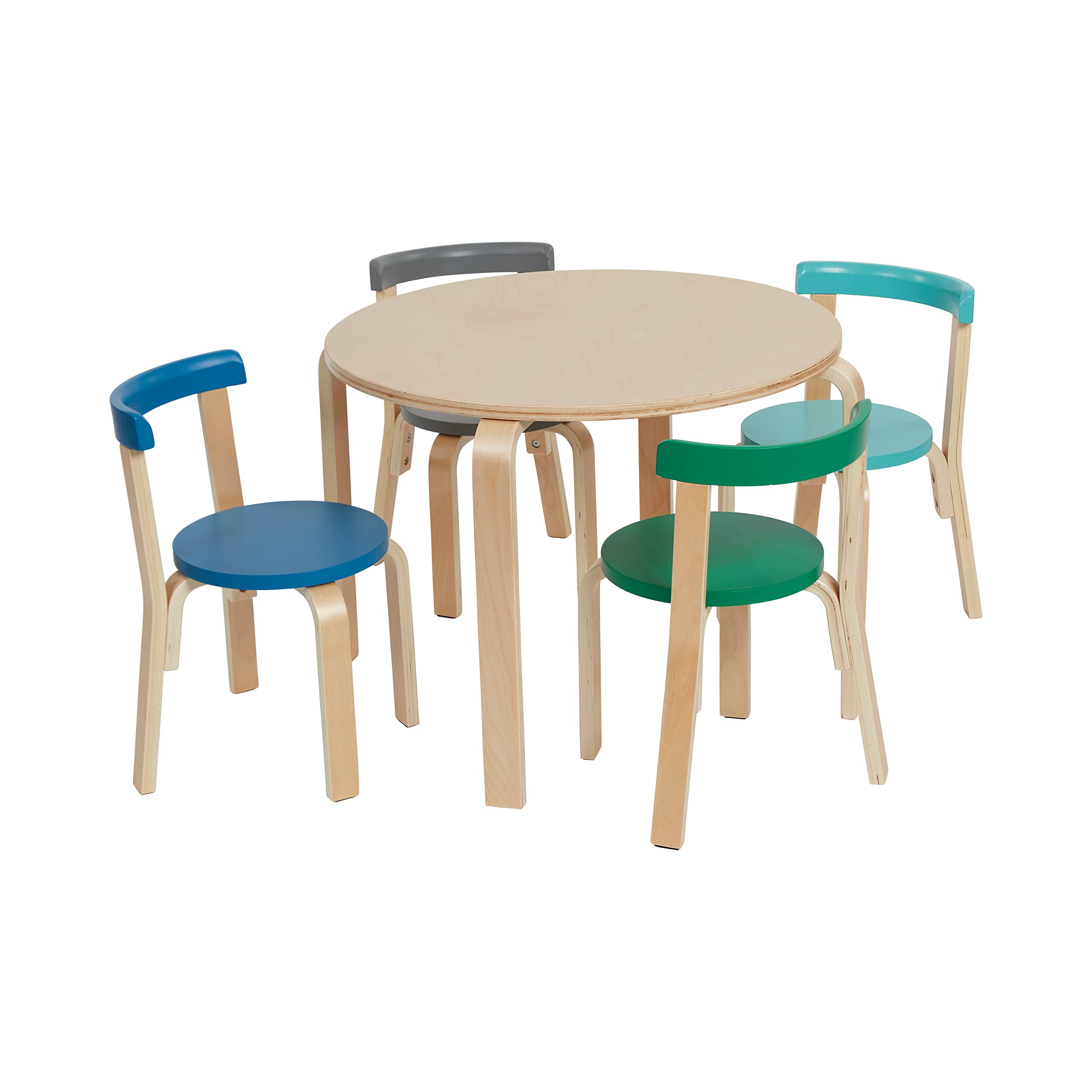 ECR4Kids Bentwood Round Table and Curved Back Chair Set, Kids Furniture, Contemporary, 5-Piece