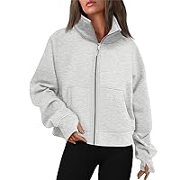 Sweatpants Women, Fashionable Long Sleeved Solid Hooded Zippered Sweater Fall Jacket Woman Leather Bomber Women Coats And Jackets Oversized Womens Lightweight Jacket Shirt (M, Gray)