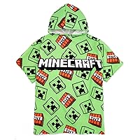 Minecraft Kids Towel Poncho | Childrens Green Gamer Bath Towel | Creeper TNT Game Swimwear Beach Graphic Changing Robe