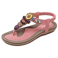 Colorful Summer Vacation T Strap Flat Sandals Open Toe Thongs Jewels Gem Candy Beaded Prime Shoes