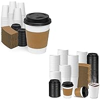 Ginkgo [100 Pack 12 oz + 100 Pack 8 oz Disposable Thickened Paper Coffee Cups with Lids and Sleeves