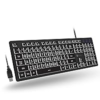 X9 Performance Backlit Large Print Keyboard - Easy to See and Type - Light Up Keyboard for Elderly or Visually Impaired - USB Wired Lighted Keyboard, 7 Colors, Oversize Letters - Easy View Keyboard