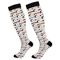 Socks For Women Compression Thigh High for Teens Dachshund Musical Notes