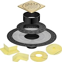 Shower Floor Drain Kit, Compatible with Schluter Systems kerdi Shower Drain, Shower Drain Cover Kit with 4 Inch Stainless Steel Drain Grate, ABS 2 Inch Flange (Gold)