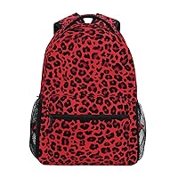 ALAZA Red Leopard Print Cheetah Backpack Purse with Multiple Pockets Name Card Personalized Travel Laptop School Book Bag, Size M/16.9 inch