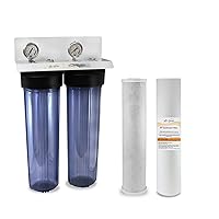 Max Water 2 Stage (Sediment, Odor& Improving Taste) Whole House (20 inch x 4.5 inch), Water Filtration System with PVC Ball Valve, Pressure Gauge & Housing Wrench - Sediment + CTO - 1