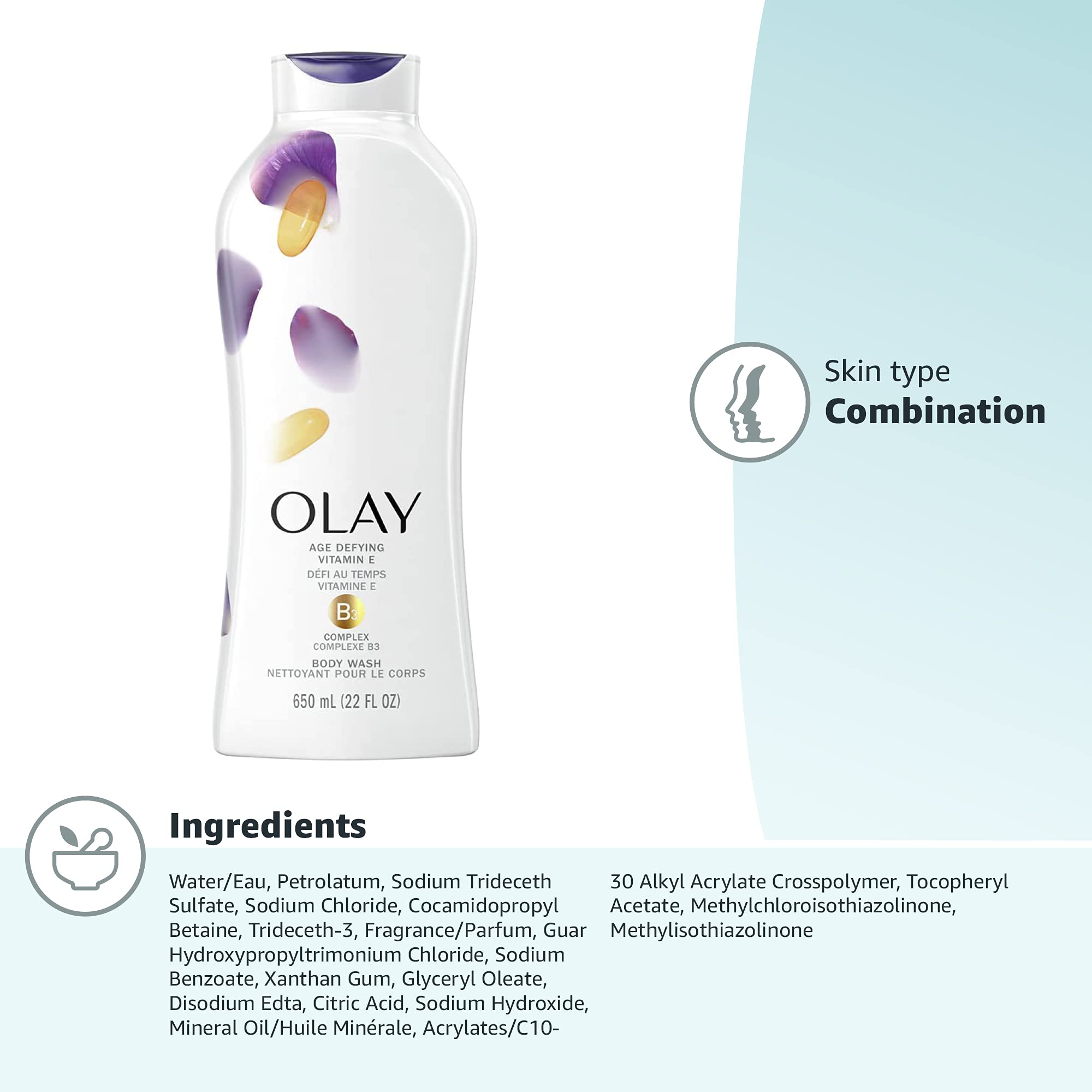 Olay Age Defying Body Wash with Vitamin E & B3 Complex, 22 Fl Oz (Pack of 4) for Moisturizing