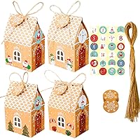 24 Sets Christmas House Gift Box Kraft Paper Candy Bag Snowflake 1-24 Advent Calendar Stickers Rope Party Supplies Christmas Candy Gift Boxes Petit Fours