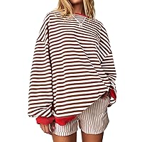 Womens Oversized Striped Color Block Long Sleeve Crew Neck Sweatshirt Casual Loose Pullover Y2K Shirt Top 2024
