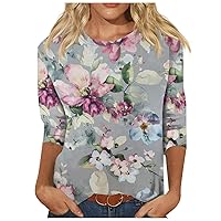 Tops for Women Trendy,Round Neck Trendy Print Graphic Shirt 3/4 Sleeve Tops for Women Going Out Tops for Women