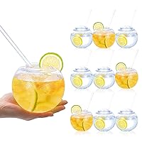 Fish Bowls Party Cups for Drinks with Lids and Straws (20 oz), Plastic Sphere Shaped Reusable Drinking Cups - Great for Kids, Parties Supplies and Outdoor Use (Set of 9)