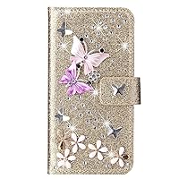 XYX Wallet Case for Samsung Galaxy A53 5G, Glitter Colorful Butterfly Diamond Flip Card Slot Luxury Girl Women Phone Cover for Galaxy A53 5G, Gold