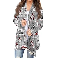 Women's Christmas Gifts Cardigan Print Long Sleeve Front Cardigan Top Lightweight Fashion Casual Jacket, S-3XL
