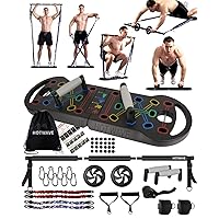 HOTWAVE Portable Exercise Equipment with 16 Gym Accessories.20 in 1 Push Up Board Fitness,Resistance Bands with Ab Roller Wheel,Home Workout for Men