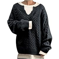Women's Pullover Sweaters Casual Long Sleeve Crewneck Knitted Sweater Stylish Loose Winter Jumper Tops Soft Knitwear