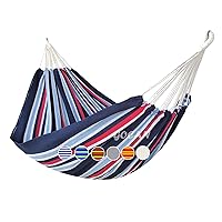 Brazilian Double Hammock 2 Person Extra Large 220x160cm Total Length 330cm Load 500lb Canvas Cotton Hammock for Patio Porch Garden Backyard Lounging Outdoor and Indoor(Dark Blue)