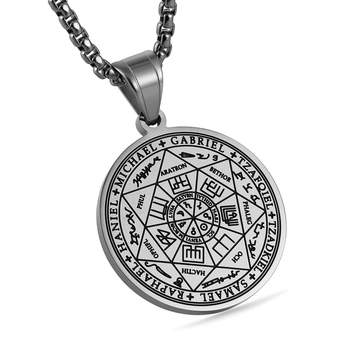 HZMAN Vintage Stainless Steel The Seal of The Seven Archangels Pendant Necklaces 22+2“ Chain