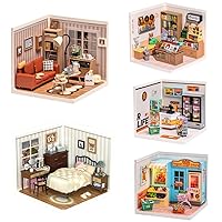 ROBOTIME DIY Miniature House Kit Mini Dollhouse with Accessories Building Toy Set Tiny Room Making Kit with LED Light Hobby Unique Gift