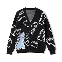Women's Dinosaur Print Knit Sweater Harajuku Oversized Pullover Y2K Sweaters Aesthetic Preppy E Girl Streetwear