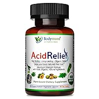 AcidRelief Acid Reducer, Acid Indigestion Relief, Acid Relief Supplement Brings Heartburn Relief - Unique All-Natural USDA Organic Blend Vegan Non-GMO Gluten-Free - 60 Capsules.