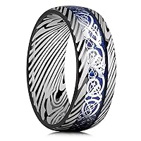 King Will DRAGON Mens Celtic Dragon Titanium Stainless Steel Ring Blue/Black/Green/Red Carbon Fibre Luminou Glow Celtic Dragon Titanium Stainless Steel Ring 7mm 8mm 9mm Zircon Polished Beveled Edge and Black Plated Wedding Band mens