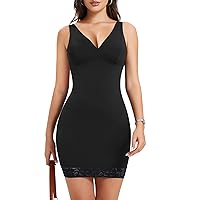 Body Shaper Dress for Women Shapewear Tummy Control Full Slip Under Dress V Neck Spaghetti Straps Lingerie