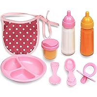 Click N' Play 8-pc Baby Doll Feeding Set w/Accessories | Baby Doll Accessories Set, Dolls Set/Stuff, Toy Bottles, Disappearing Milk, Food Set, Bottle Toys, Pretend Play Supplies | Toddler, Girls