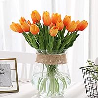 30pcs Real Touch Tulips PU Artificial Flowers, Fake Tulips Flowers for Arrangement Wedding Party Easter Spring Fall Home Dining Room Office Decoration. (Orange, 14