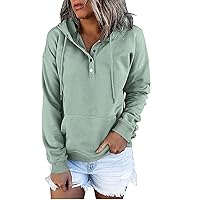 Womens Casual Hoodies Pullover Tops Drawstring Long Sleeve Button Down Sweatshirts 2022 Fall Clothes With Pocket A Green, X-Large