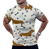Dachshund Dog with Bones Slim Fit Polo Shirts for Men Tennis Collar Short Sleeve Tops T-Shirt Casual Golf Tees
