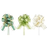 30 Pcs 6.7'' Ribbon Pull Bows Large Wedding Bow for Present Wrapping Boxes Baskets Flower Decor White Green Bean Green Gift Bows for Birthday Summer Party Valentine's Day, 3 Color