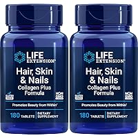 Life Extension Hair, Skin & Nails Collagen Plus Formula, 180 Tablets (Pack of 2)
