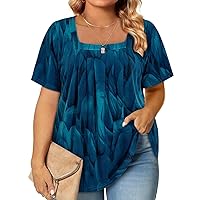Amrto Plus Size Tops for Women Short Sleeve Square Neck Summer Loose Fit Tunic Top for Leggings