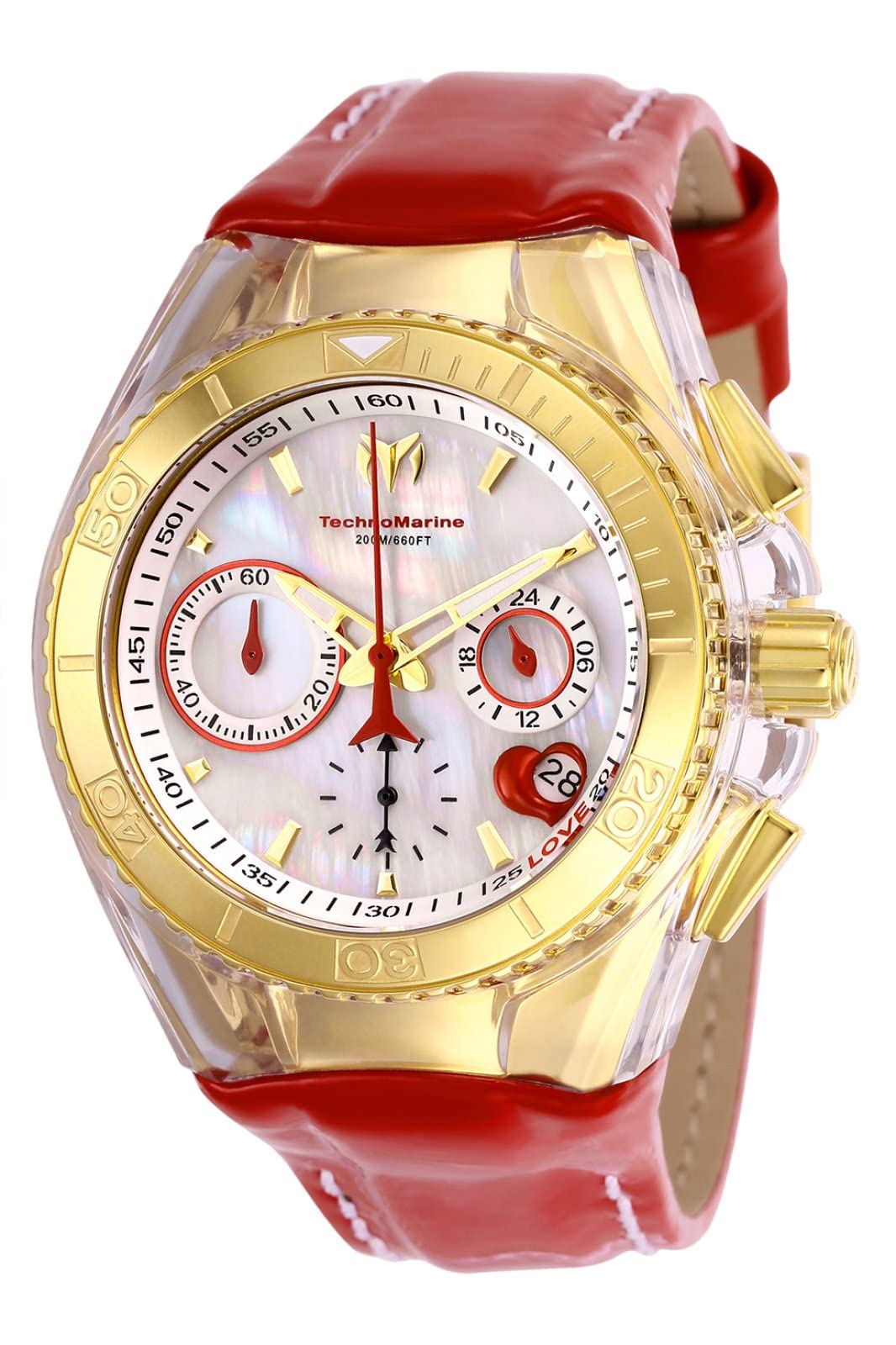 Technomarine TM-117003 Women's Red Valentine Watch 14K Gold-Tone PVD Coated Japan Chronograph