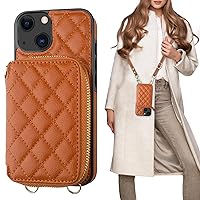 Bocasal Crossbody Wallet Case for iPhone 13, RFID Blocking PU Leather Zipper Handbag Purse Flip Cover, Kickstand Folio Case with Card Slots Holder Wrist Strap Lanyard 5G 6.1 Inch (Brown)