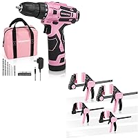 WORKPRO Pink Cordless Drill Driver Set&4-Piece Mini Bar Clamp Set